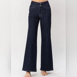 Judy Blue 9/29 Jeans Dark Denim High Waist Straight Flare Leg Western Bohemian